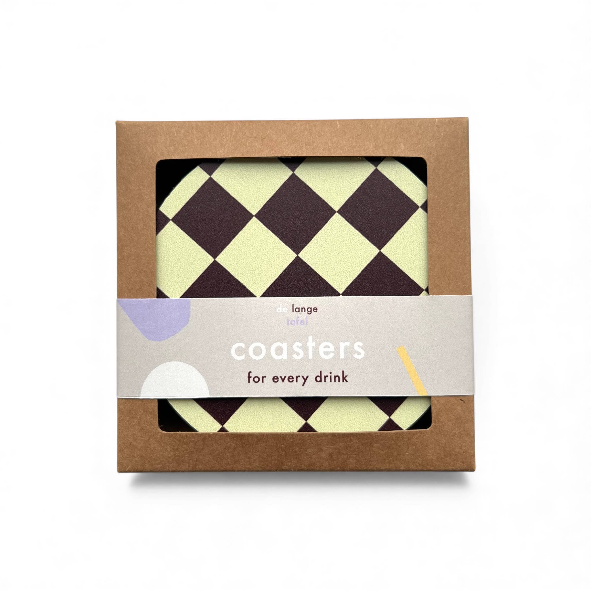 Lot de 4 dessous de verre - damier jaune/aubergine