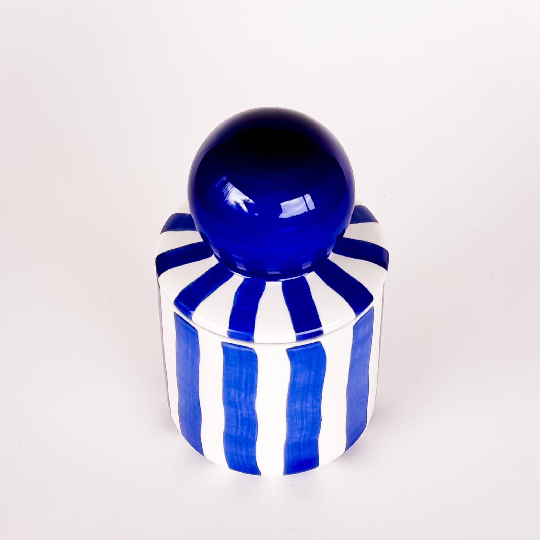 Bougie en céramique rayée - mare blue