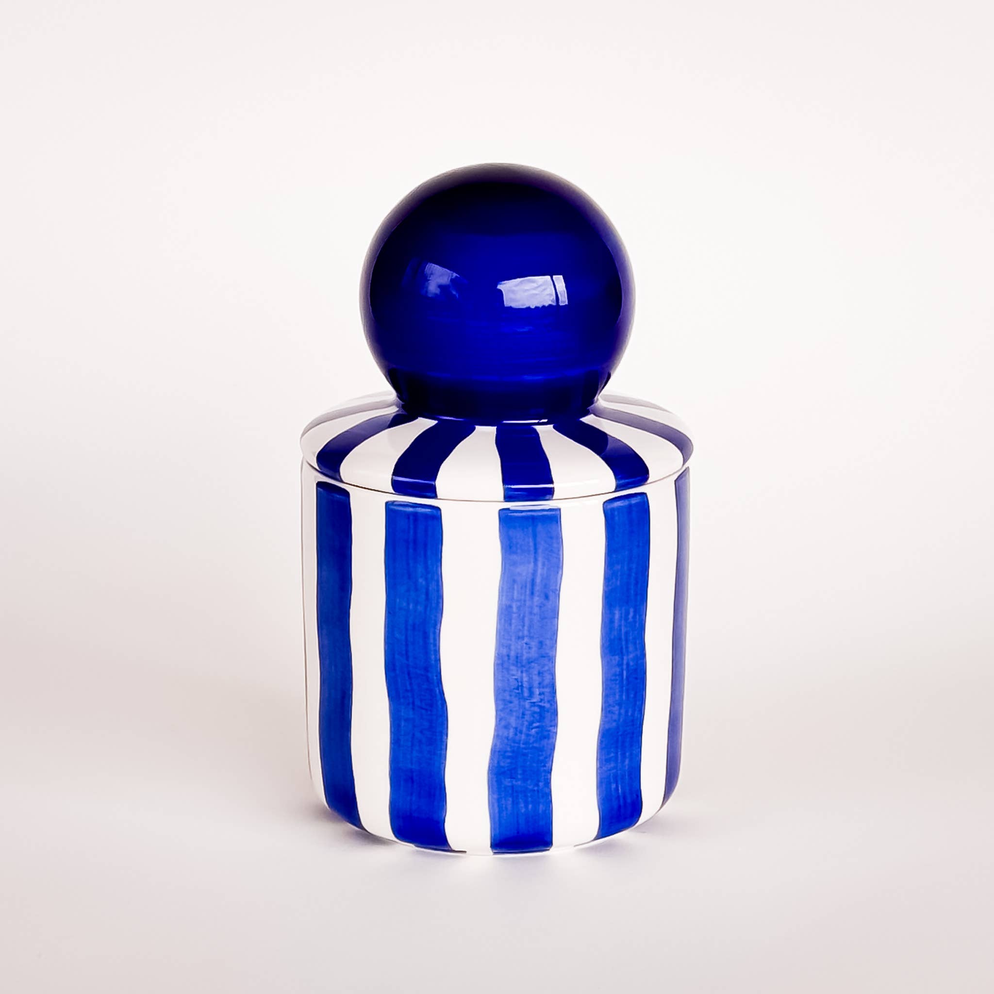 Bougie en céramique rayée - mare blue
