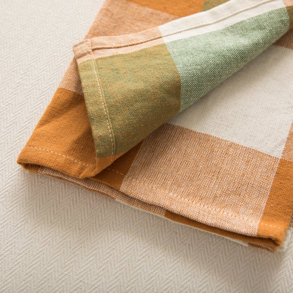 Serviettes à carreaux, vert et ocre, coton | Mahe homeware