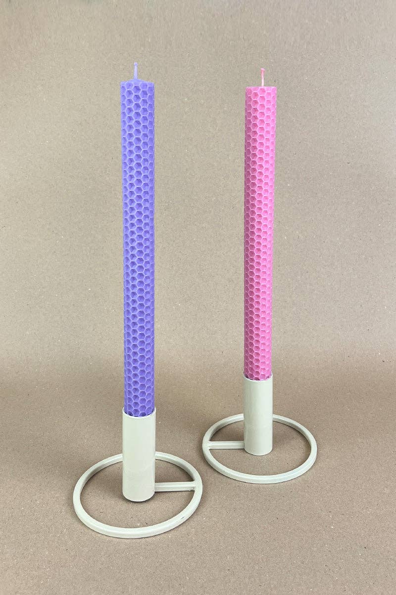 Bougies bâton en cire d’abeille – rose & lilas