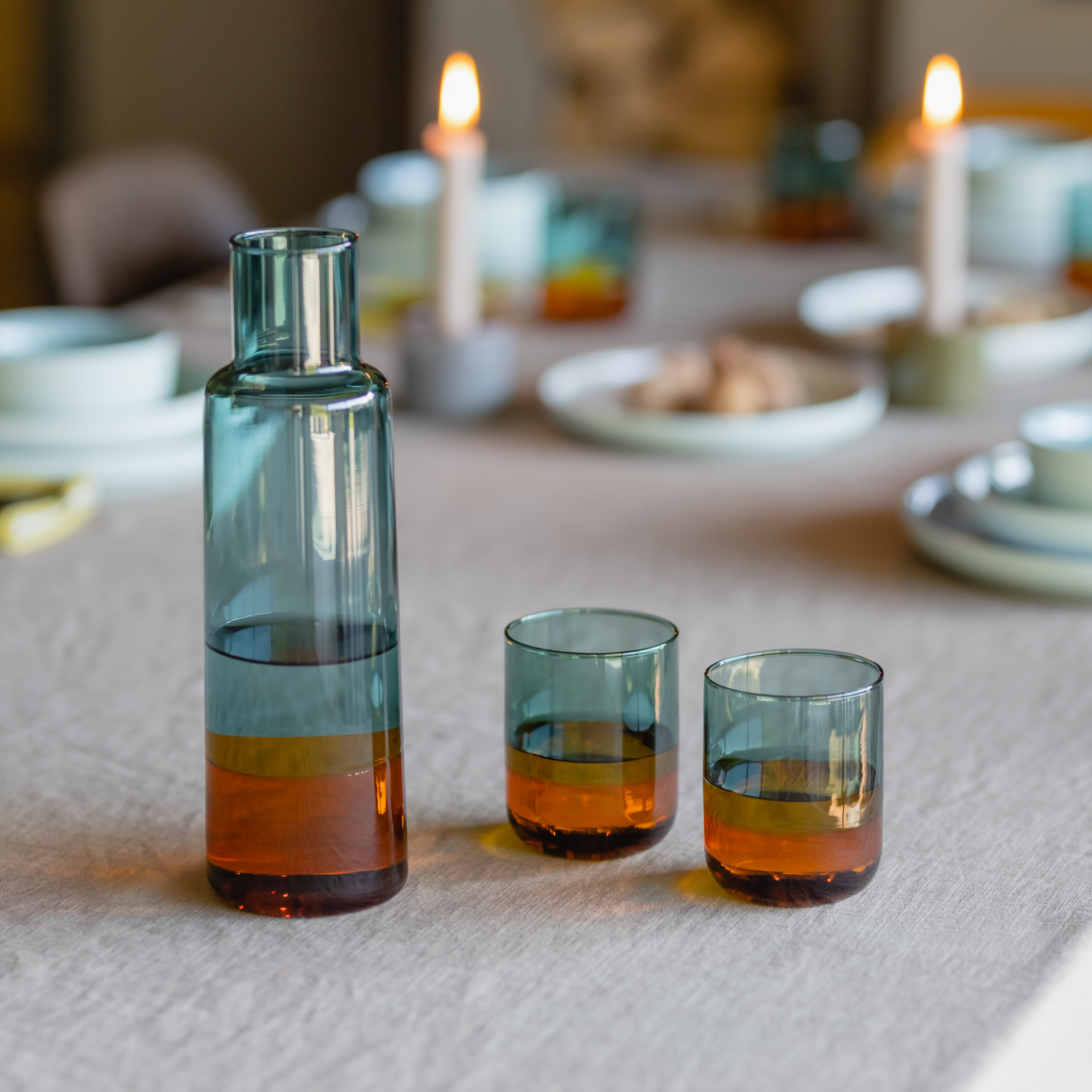 Carafe en verre OCEAN - bleu & orange