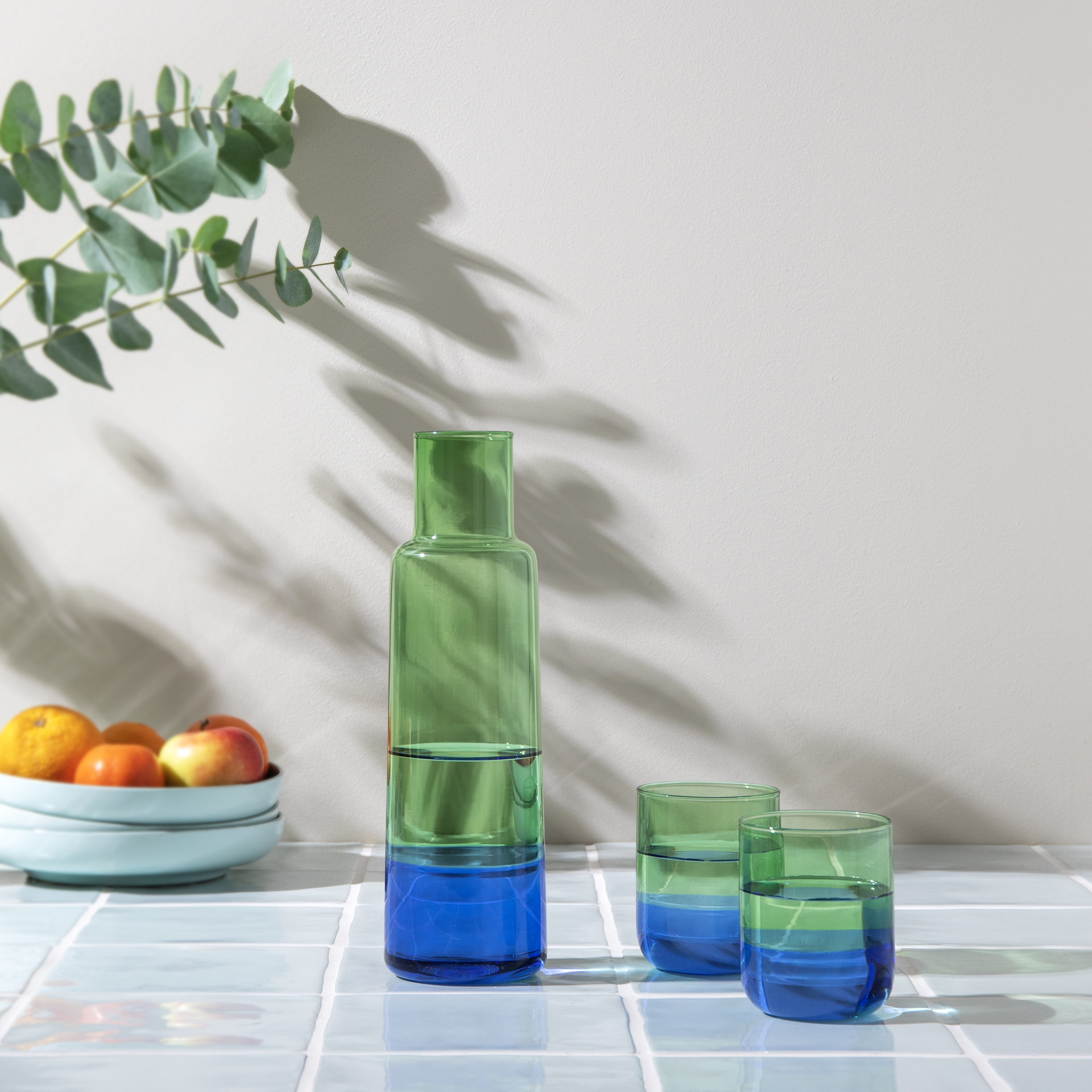 Carafe en verre OCEAN - bleu & vert