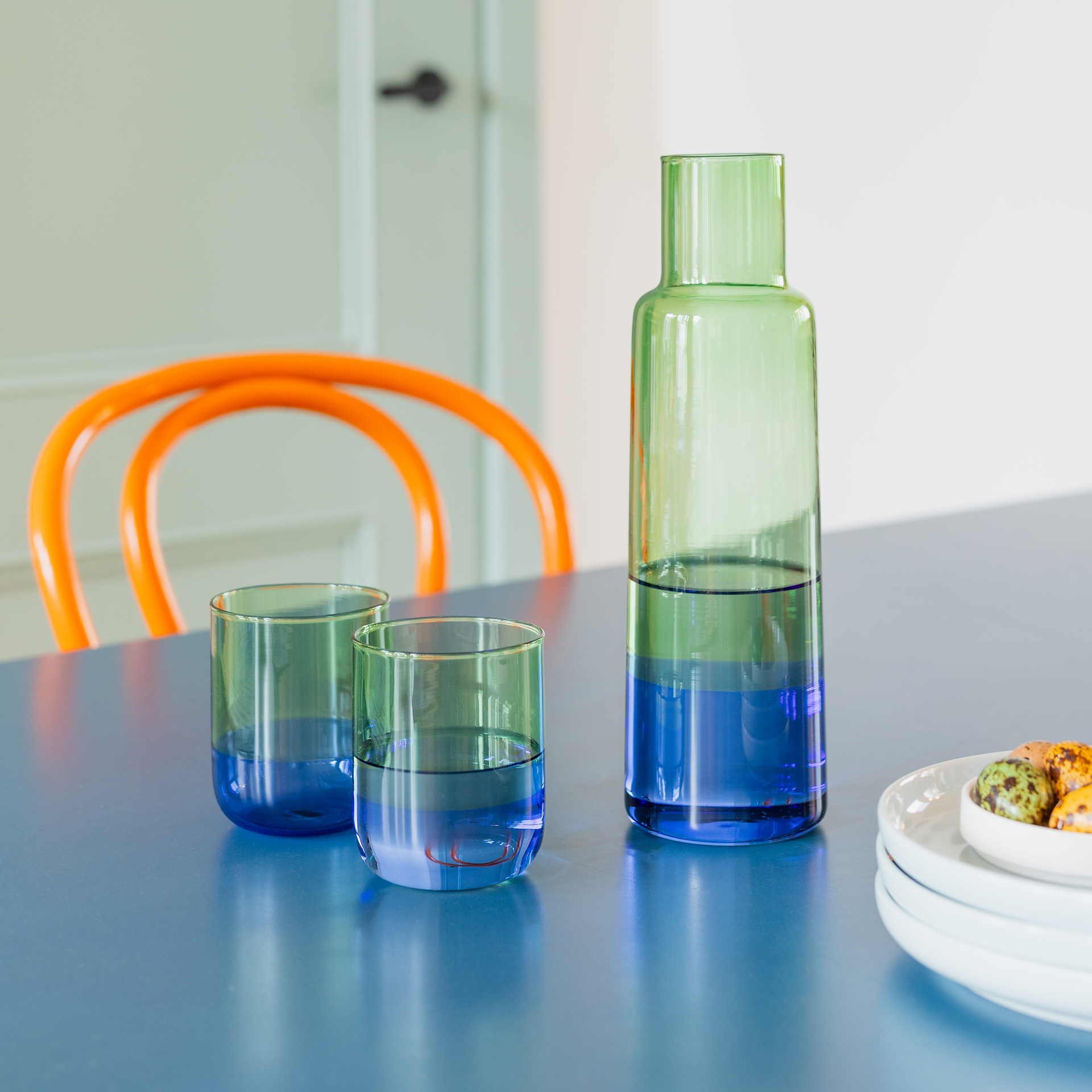 Carafe en verre OCEAN - bleu & vert