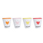 Set de 4 gobelets en faïence OPJET PARIS – mots Douceur, Amour, Passion, Bonheur – intérieur coloré et cœur assorti