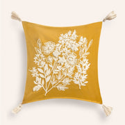 Housse de coussin velours moutarde avec broderie Sakura – Calma House