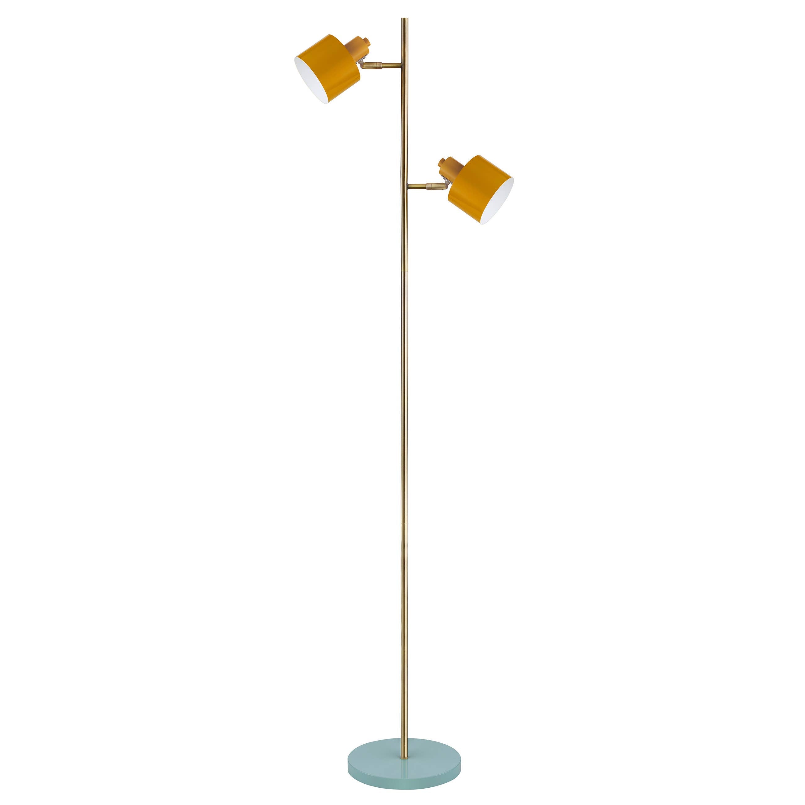 Lampadaire Ocean Dyberg Larsen – curry, laiton et turquoise – abat-jours orientables et base colorée
