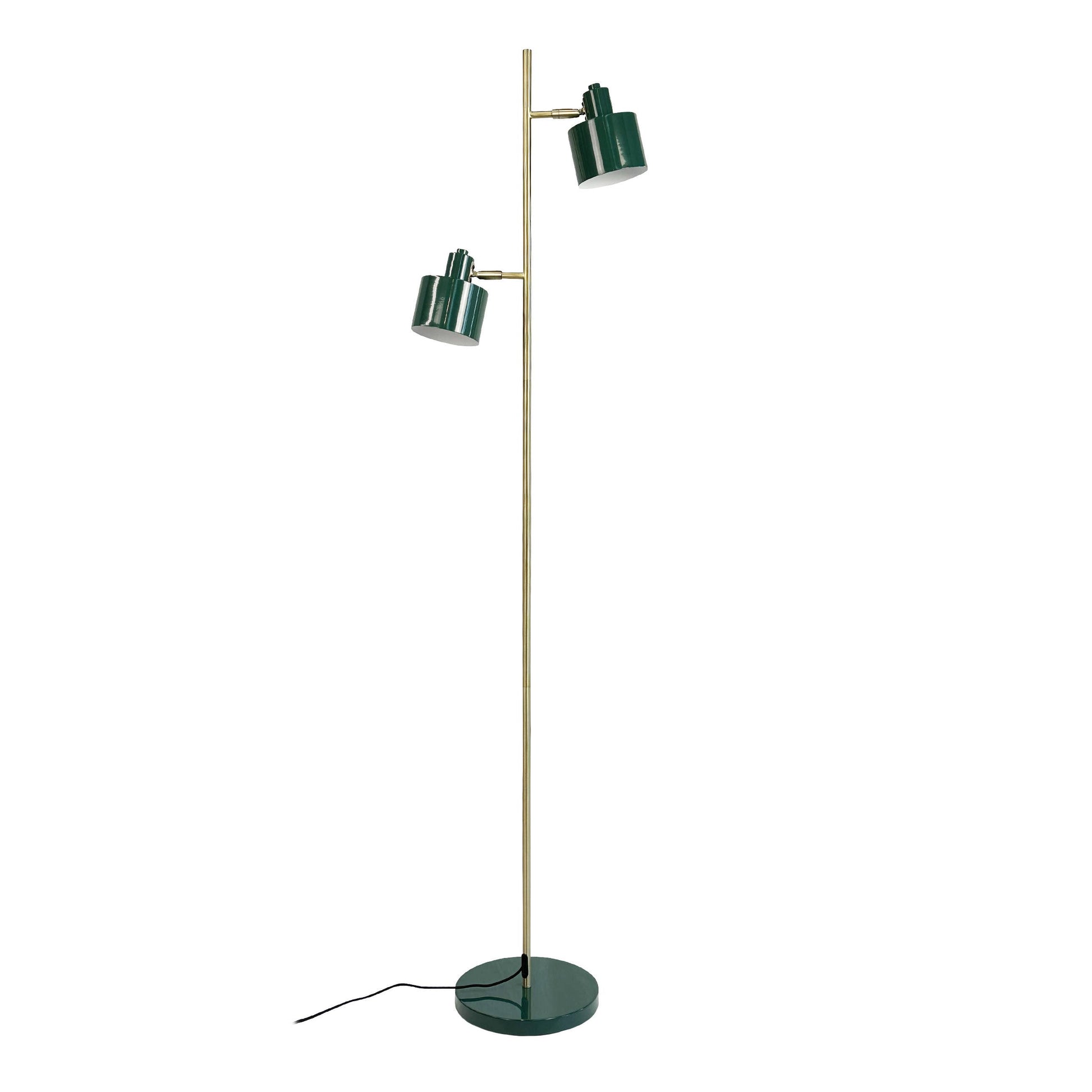 Lampadaire Dyberg Larsen Ocean – vert foncé et laiton, avec deux abat-jours orientables