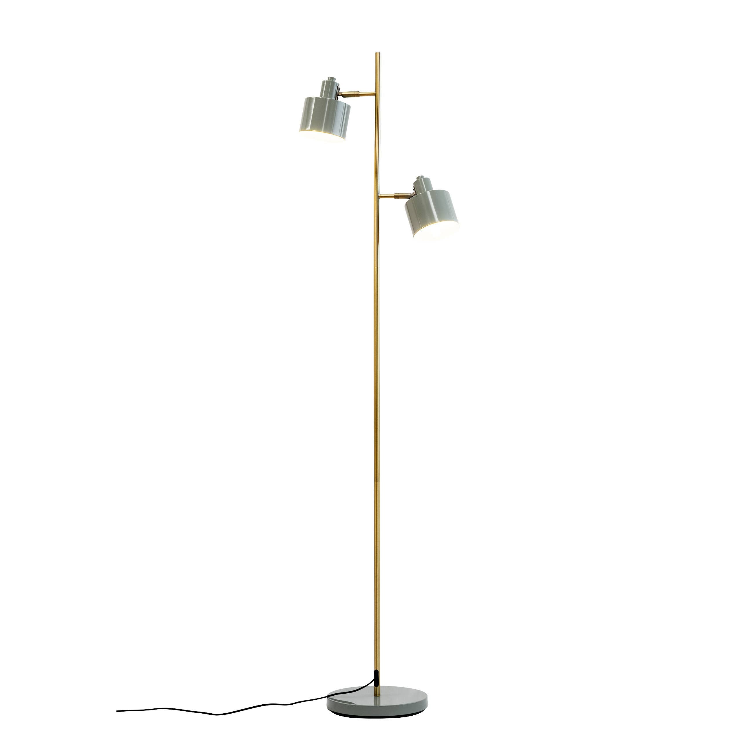 Lampadaire Ocean Dyberg Larsen – olive et laiton – 2 spots orientables avec base gris-vert