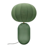 Lampe LUCAS OPJET PARIS – version verte avec base en verre strié et abat-jour en toile