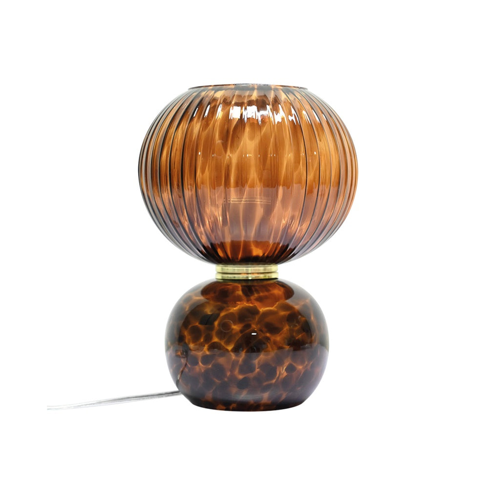 Lampe ADONIS OPJET PARIS – verre soufflé, base léopard, globe nervuré ambré