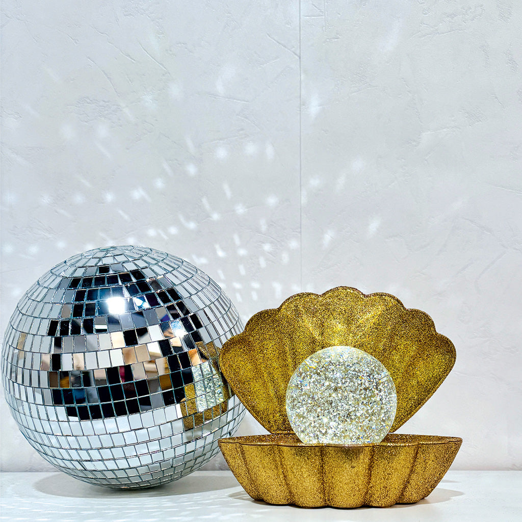 Lampe coquillage dorée à paillettes LED scintillantes – OPJET PARIS