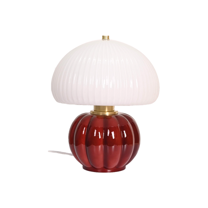 Lampe MADELEINE OPJET PARIS – verre sculpté couleur bordeaux et abat-jour blanc strié