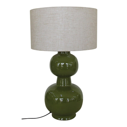 Grande lampe LAKI avec pied en métal laqué kaki et abat-jour en tissu de OPJET PARIS