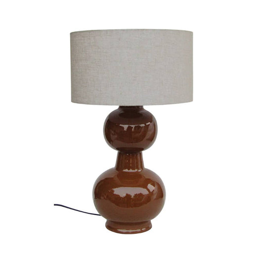 Grande lampe LAKI avec pied en métal laqué marron et abat-jour en tissu de OPJET PARIS