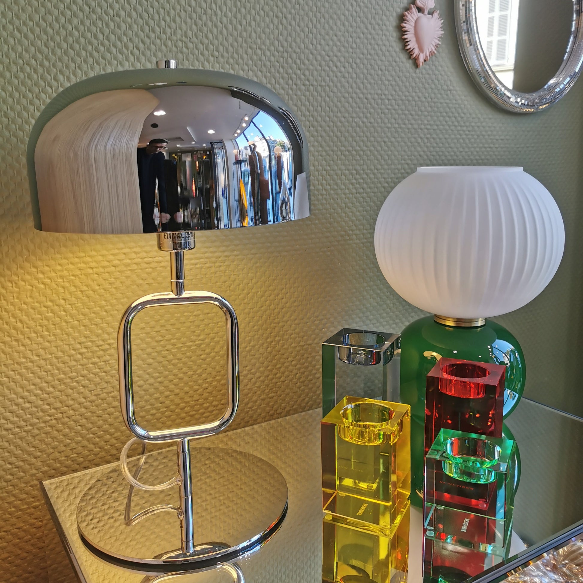 Lampe MODE chromé et lampe ADONIS verte | OPJET PARIS