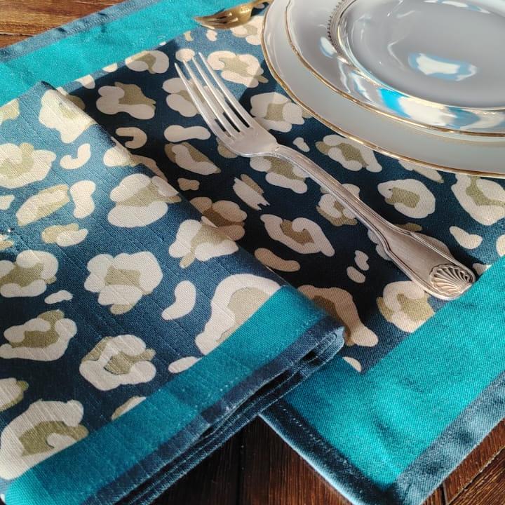 Lot de 2 serviettes - Motif léopard bleu