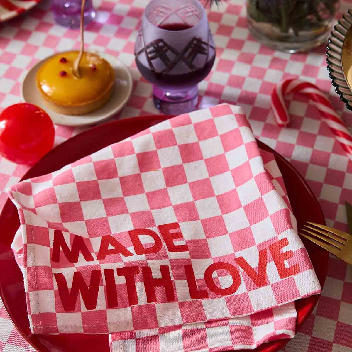 Serviette JOSEPHINE - MADE WITH LOVE - damier rose