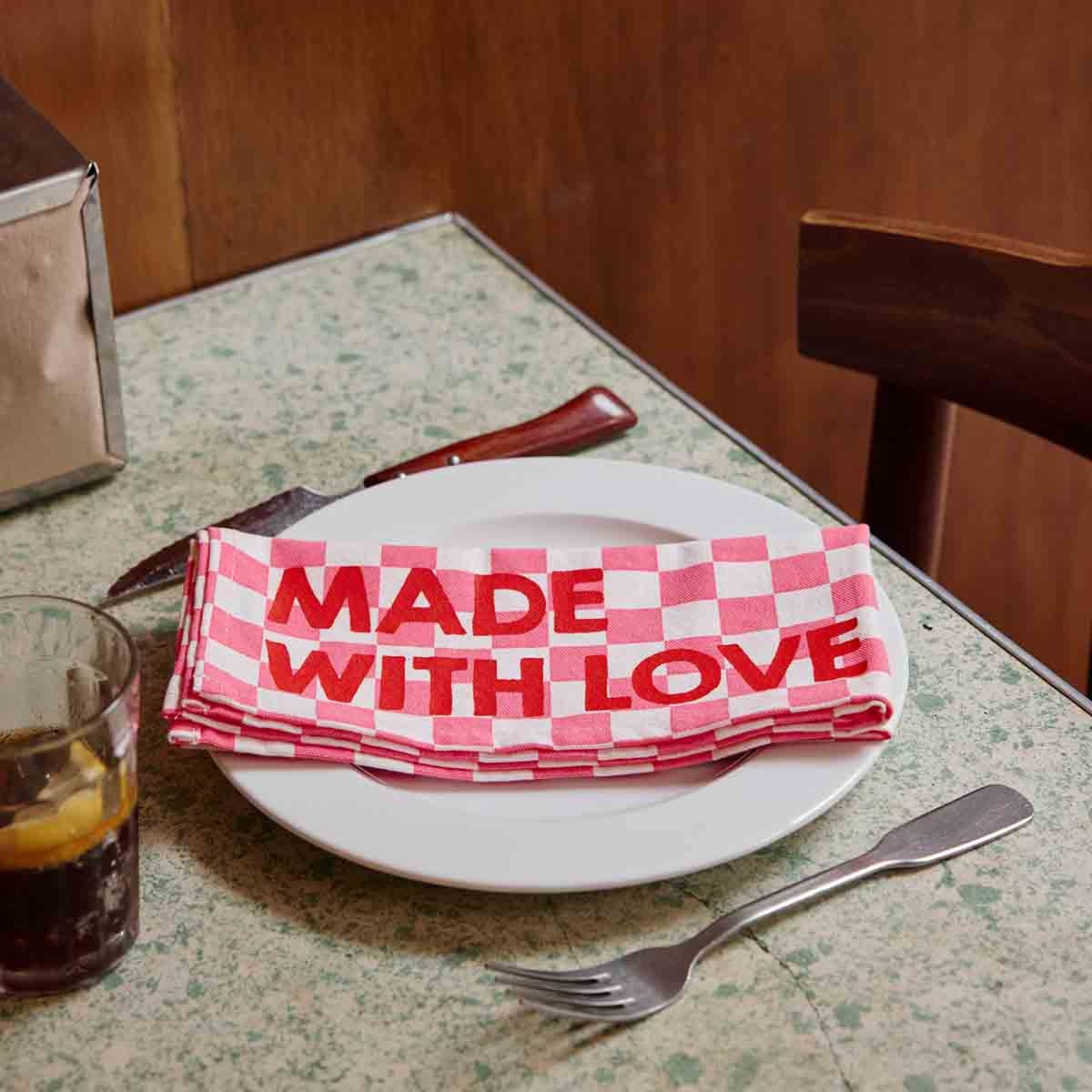 Serviette JOSEPHINE - MADE WITH LOVE - damier rose