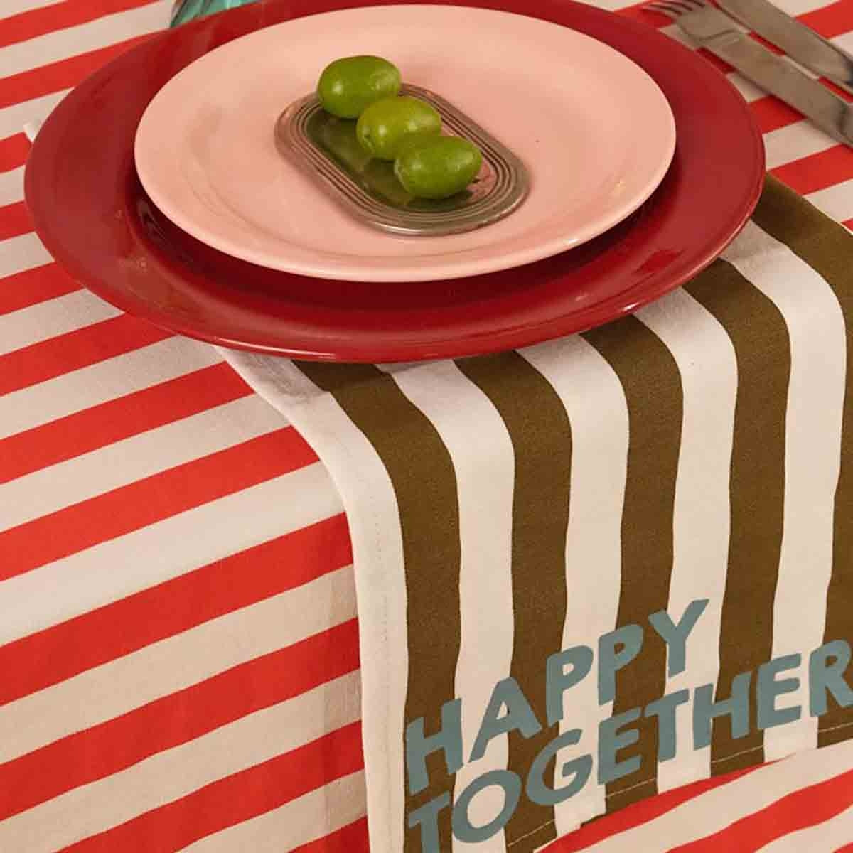 Lot de 2 serviettes JOSEPHINE - rayures olive HAPPY TOGETHER