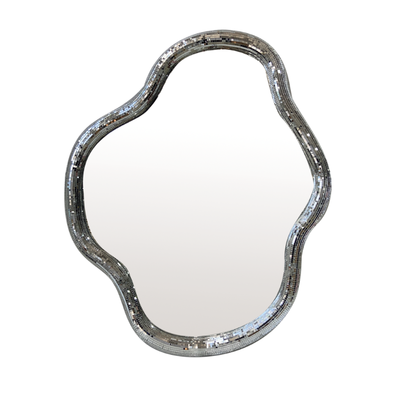Miroir DISCO organique OPJET PARIS – forme asymétrique avec encadrement miroir facetté
