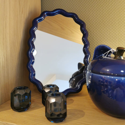 Miroir ondulé en résine, bleu, à poser
