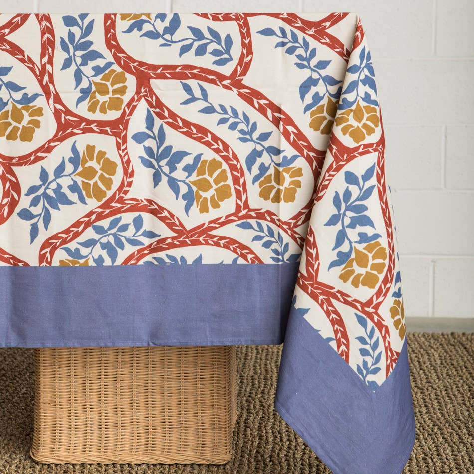 Nappe coton imprimée 160×270 cm motif cachemire violet – MAHE HOMEWARE