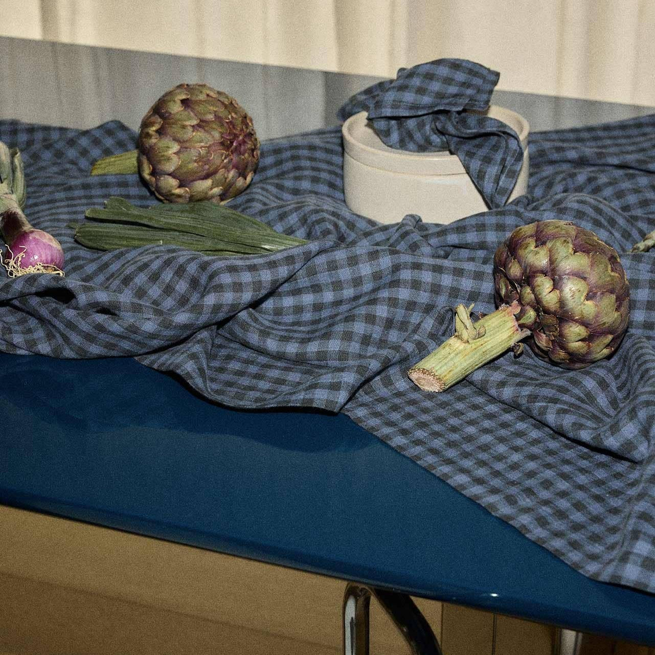 Nappe en lin lavé - vichy marine