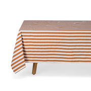Nappe ZOE Rose in April en coton rayé pécan et blanc cassé, 160 x 250 cm.