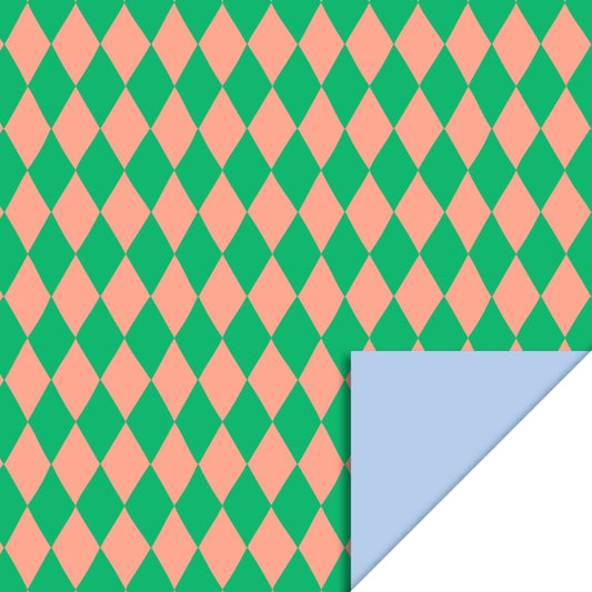 Rouleau papier cadeau - Arlequin Saumon / vert