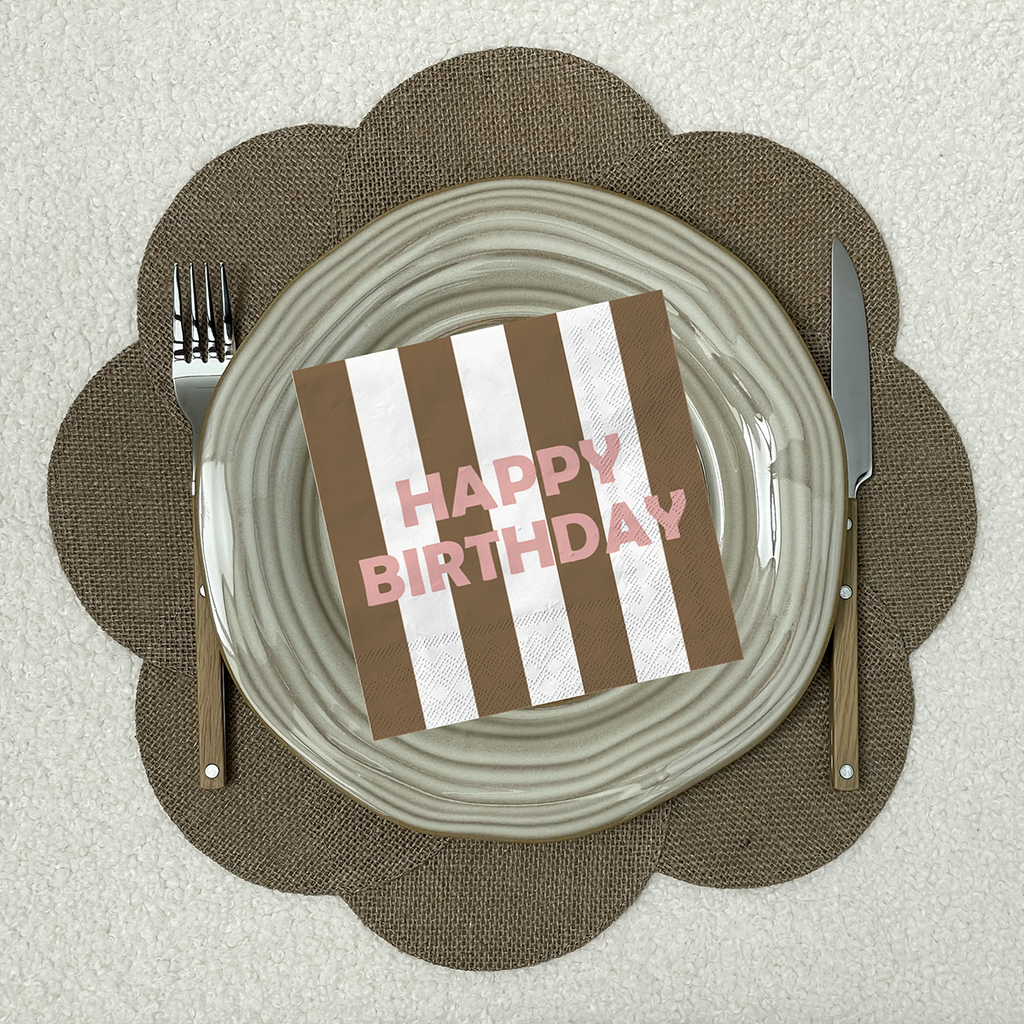 Serviettes en papier à rayures HAPPY BIRTHDAY