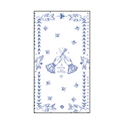Serviette en papier rectangulaire blanche, décorée d’illustrations bleues et du message “À ravir les papilles”, OPJET PARIS