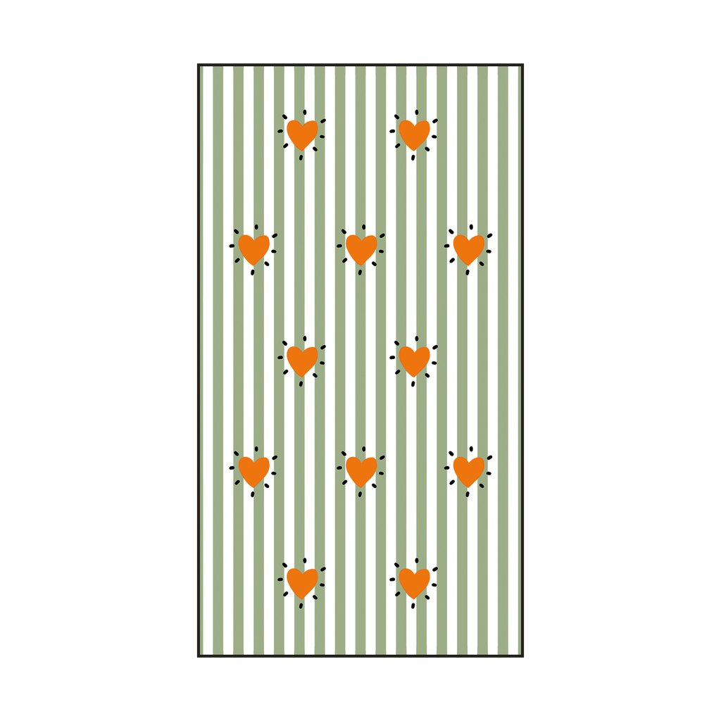 Lot de 15 serviettes en papier rectangulaires rayées vertes avec motifs de cœurs orange – Opjet Paris