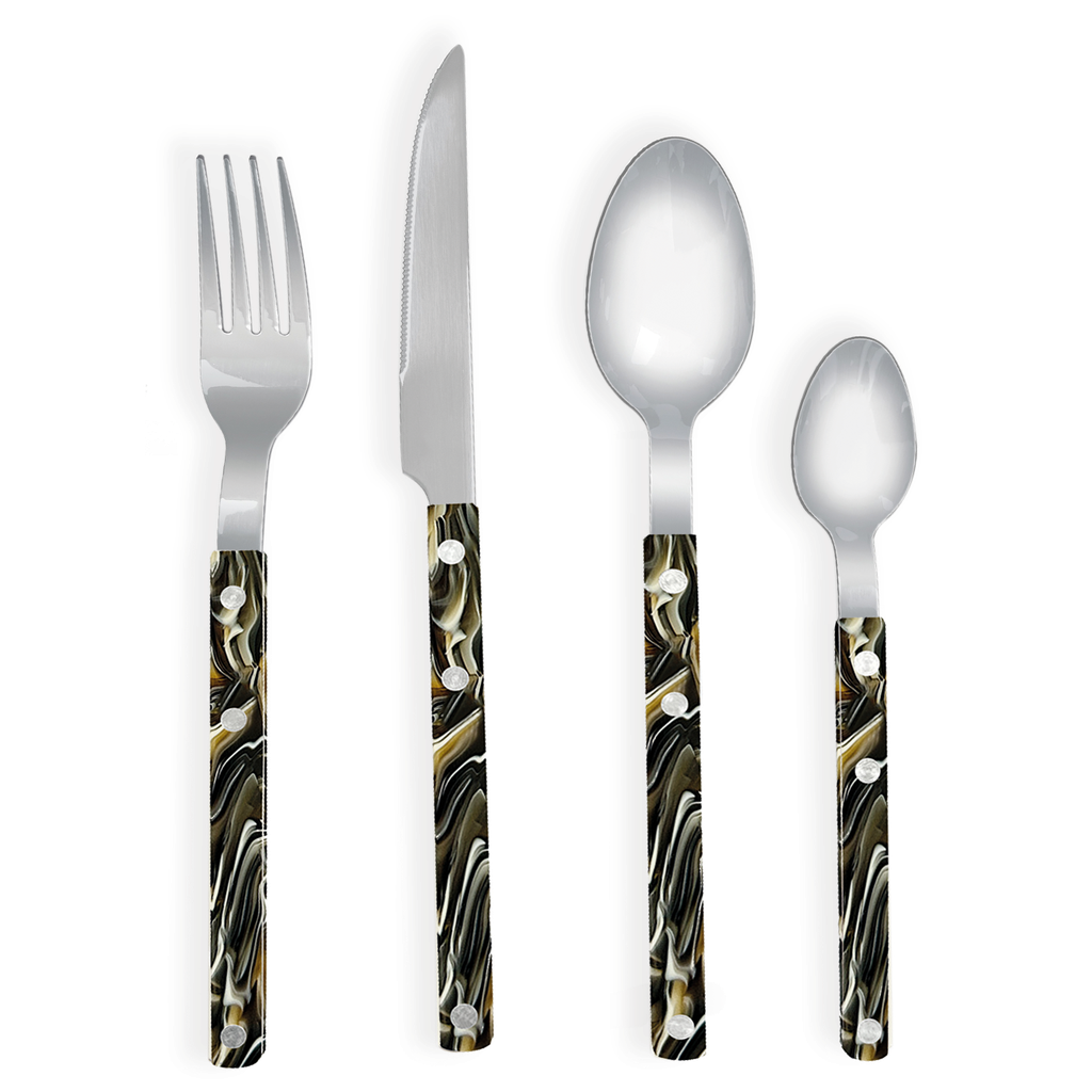 Set de couverts marbrés Gustave – Couteau, fourchette, cuillère à soupe, cuillère | OPJET Paris