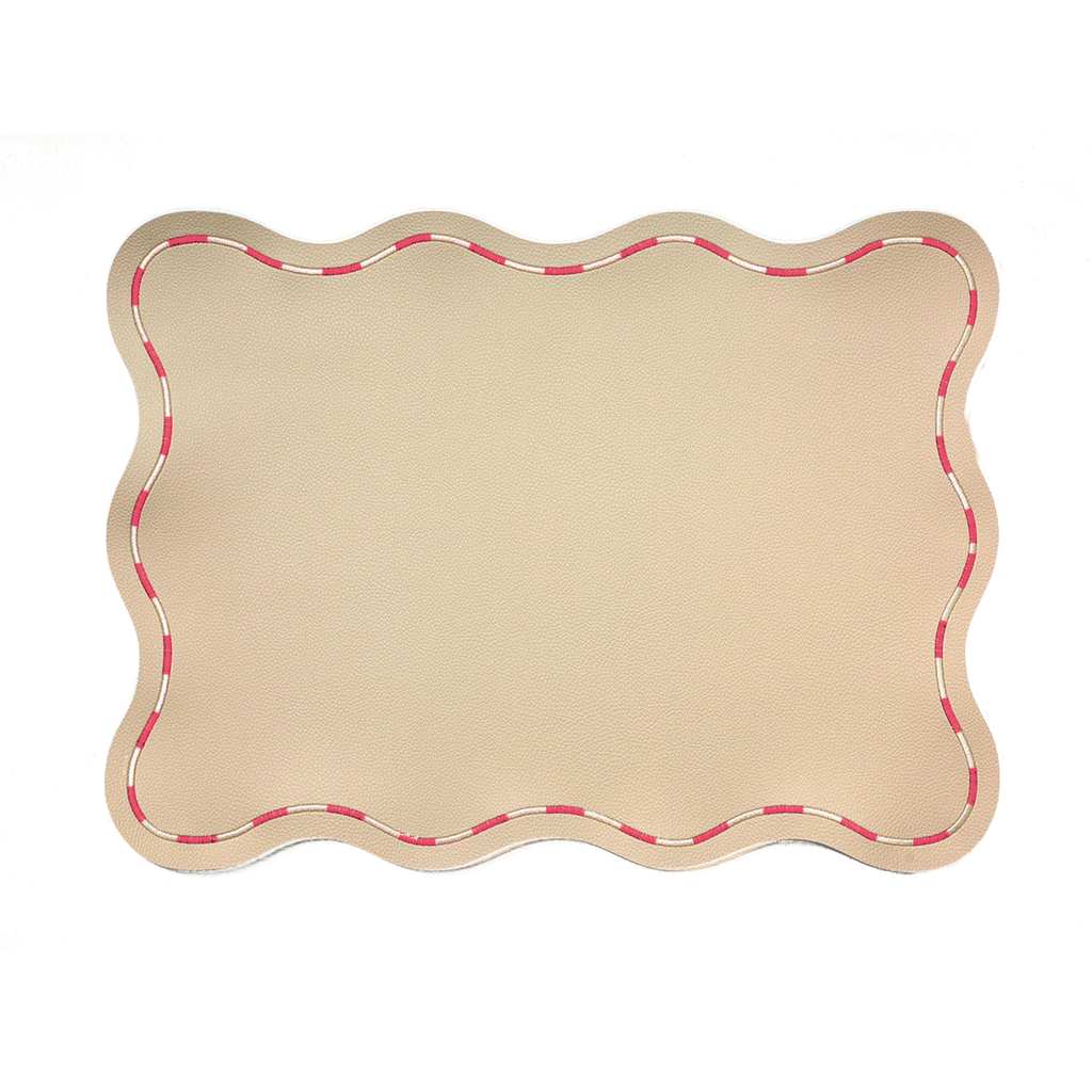 Set de table JULIETTE, beige et bordure pointillée rose et blanc | OPJET Paris