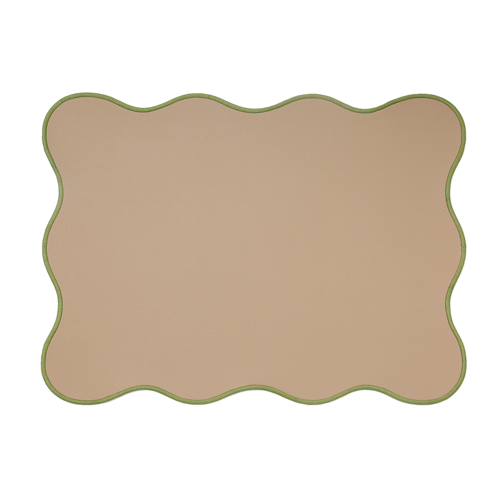 Set de table JULIETTE, beige et bordure verte | OPJET Paris