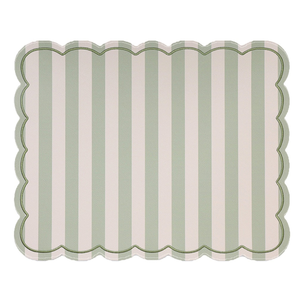 Set de table ROMÉO rayé matcha vert, bords ondulés et broderie – Opjet Paris