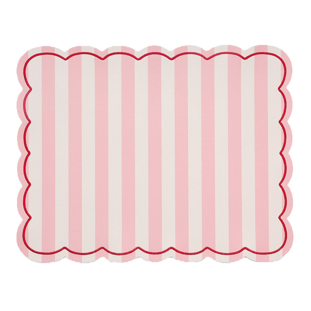 Set de table ROMÉO rayé rose, bords ondulés et broderie – Opjet Paris