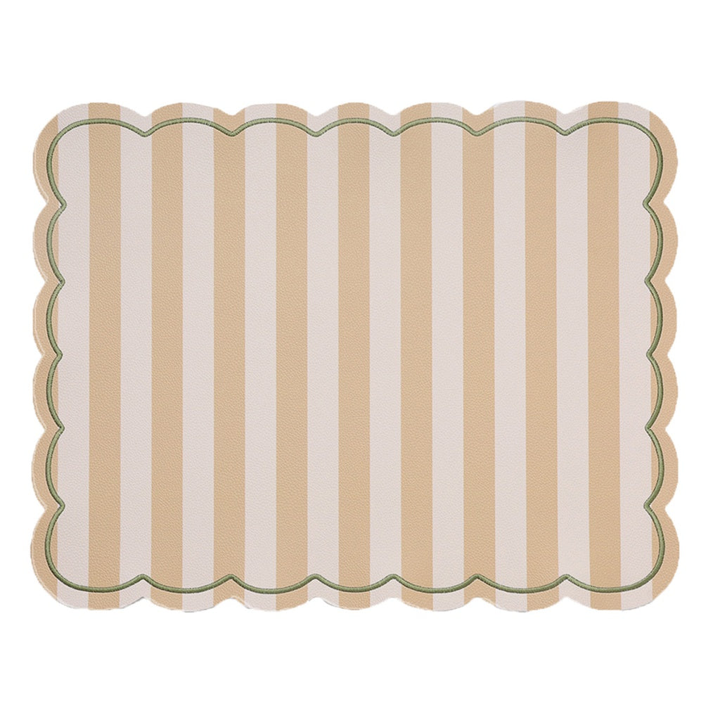 Set de table ROMÉO rayé sable beige, bords ondulés et broderie – Opjet Paris