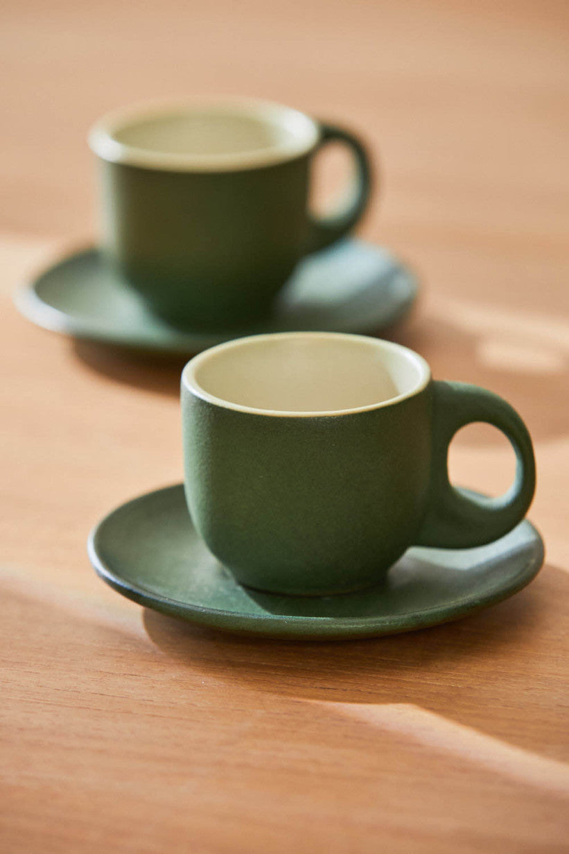 Set de 2 tasses à café et soucoupes - matcha vert