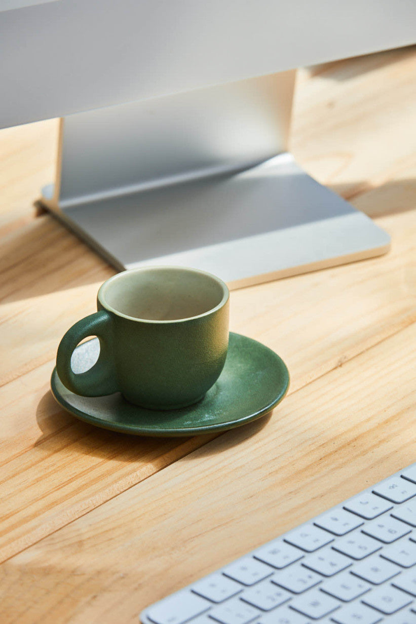 Set de 2 tasses à café et soucoupes - matcha vert