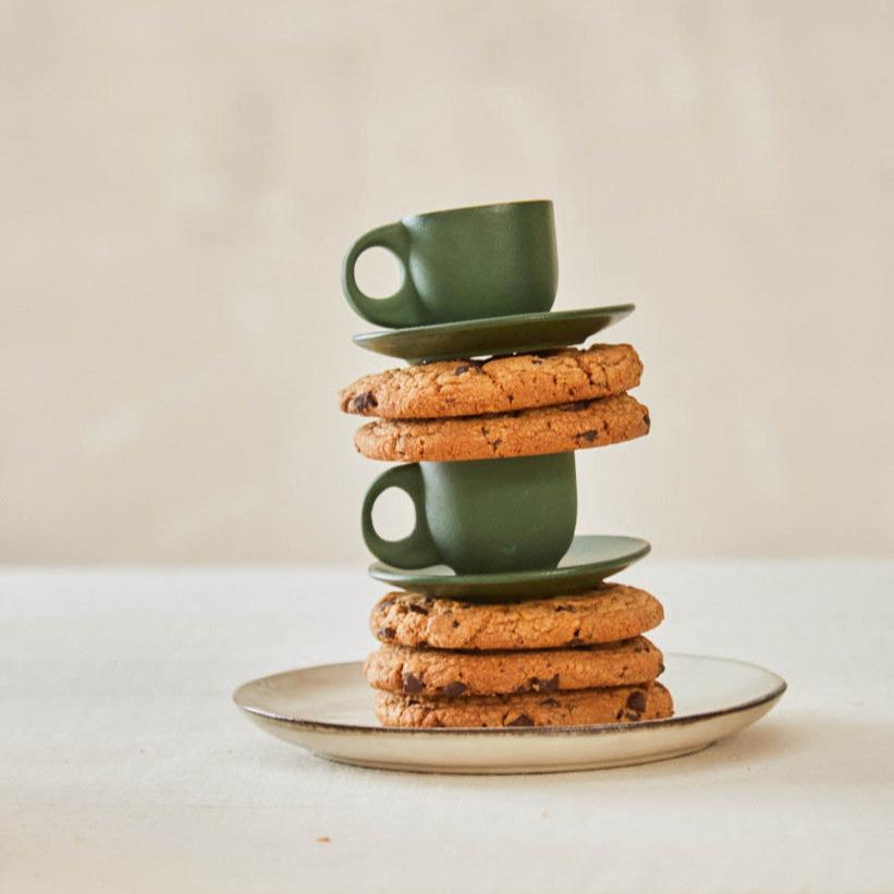 Set de 2 tasses à café et soucoupes - matcha vert