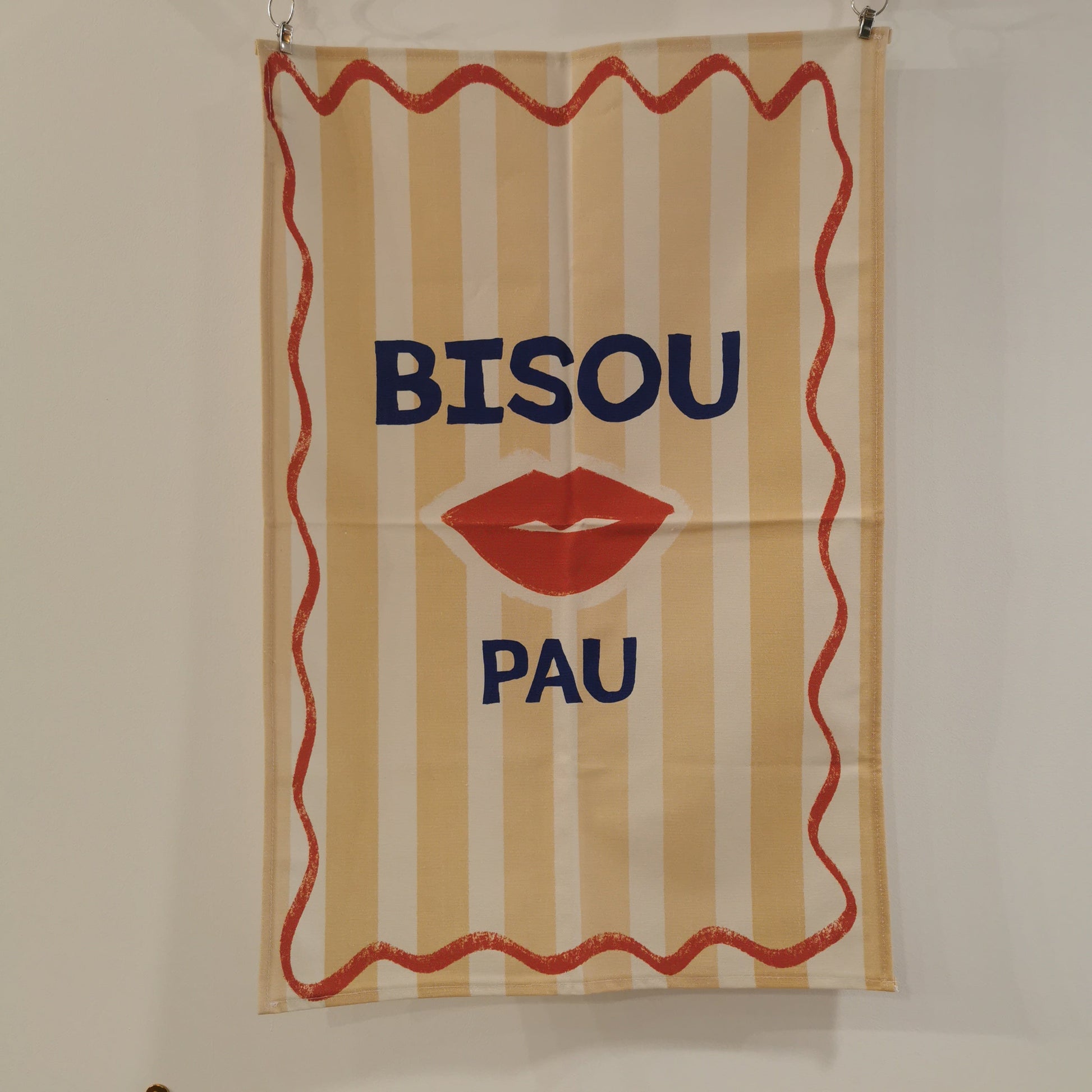 Torchon made in France, BISOU PAU, à rayures orange