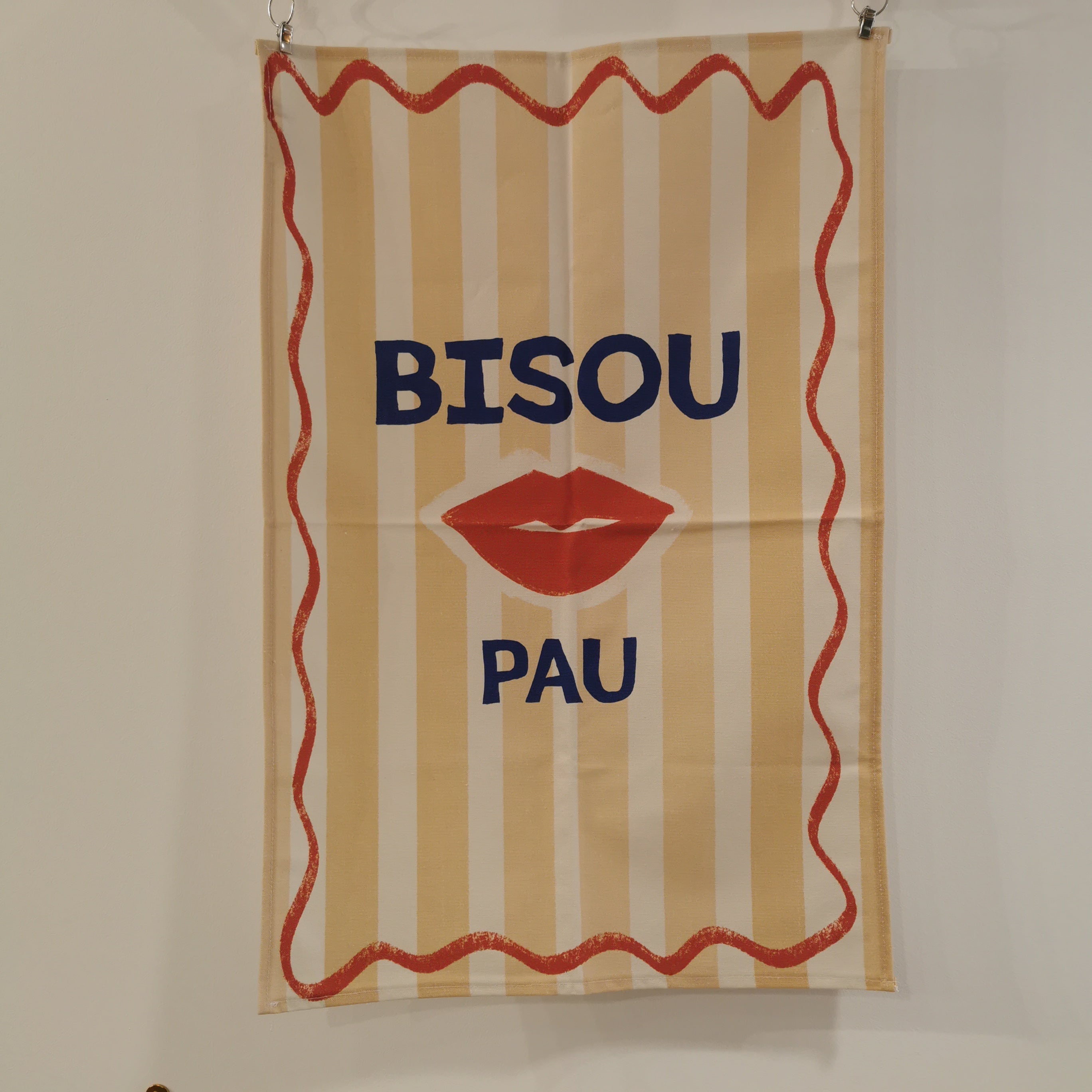 Torchon made in France, BISOU PAU, à rayures orange