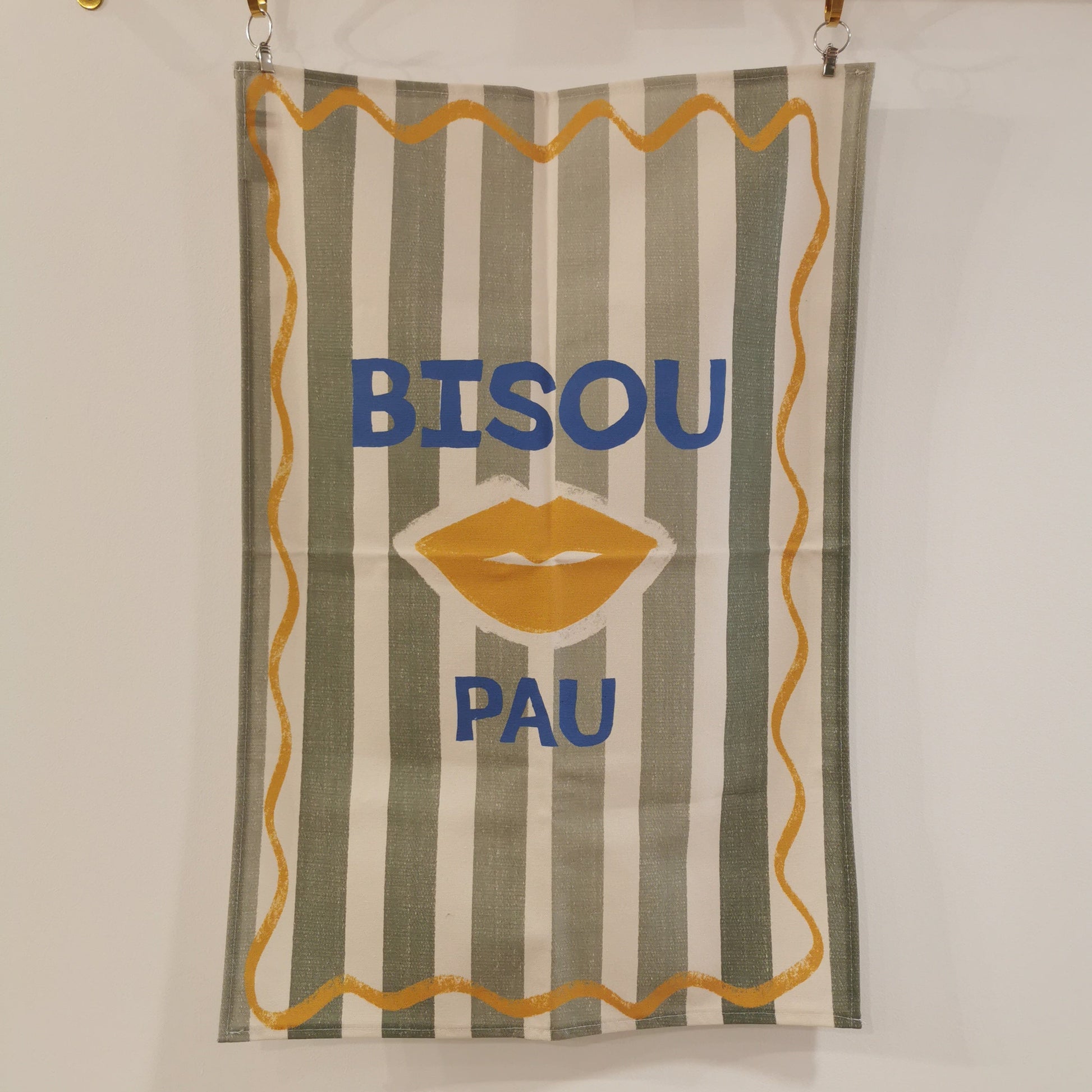 Torchon made in France, BISOU PAU, à rayures vertes