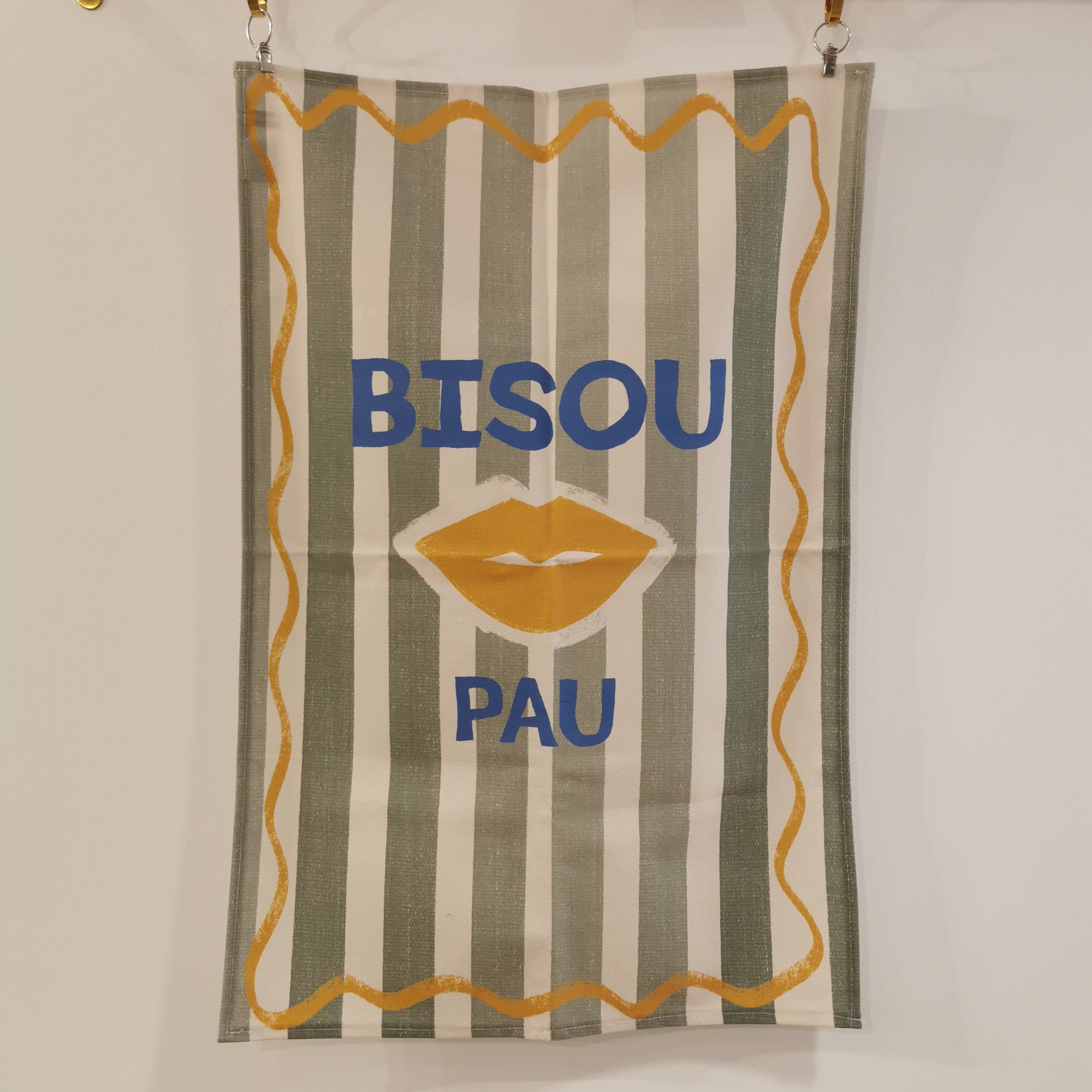 Torchon made in France, BISOU PAU, à rayures vertes
