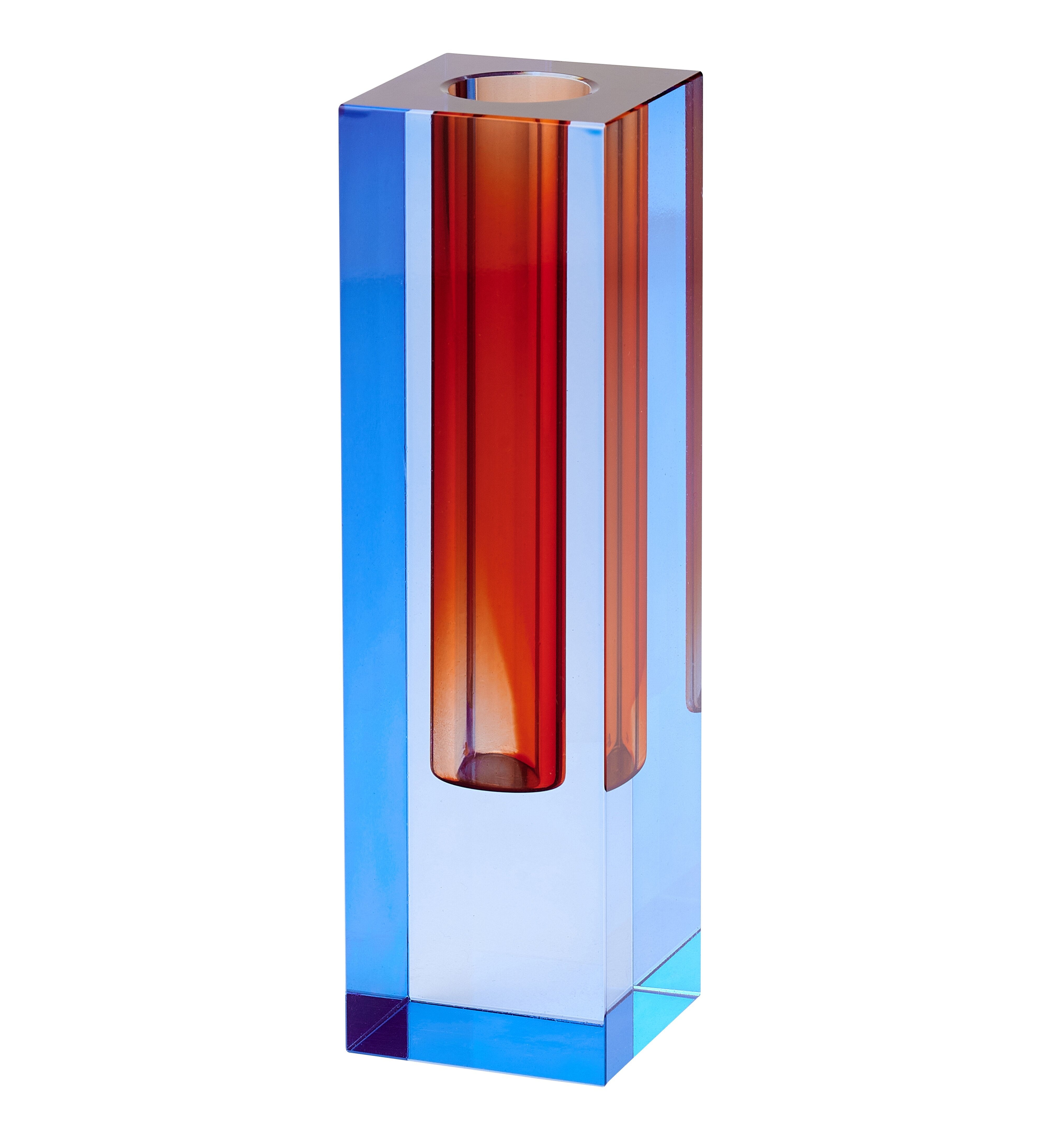 Bougeoir / Soliflore SARI en cristal - orange & bleu