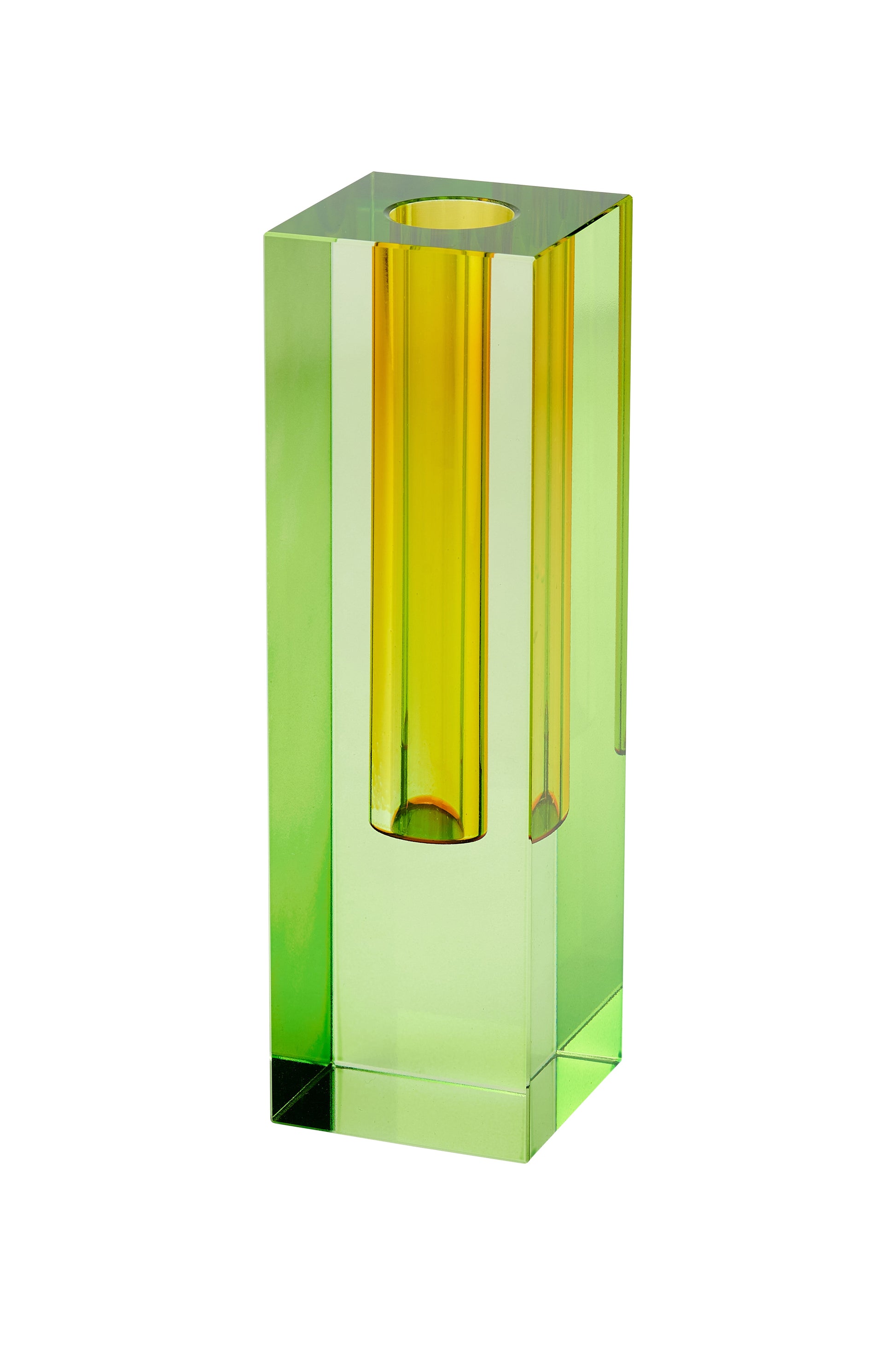 Bougeoir ou vase soliflore en cristal vert anis et jaune – Collection SARI