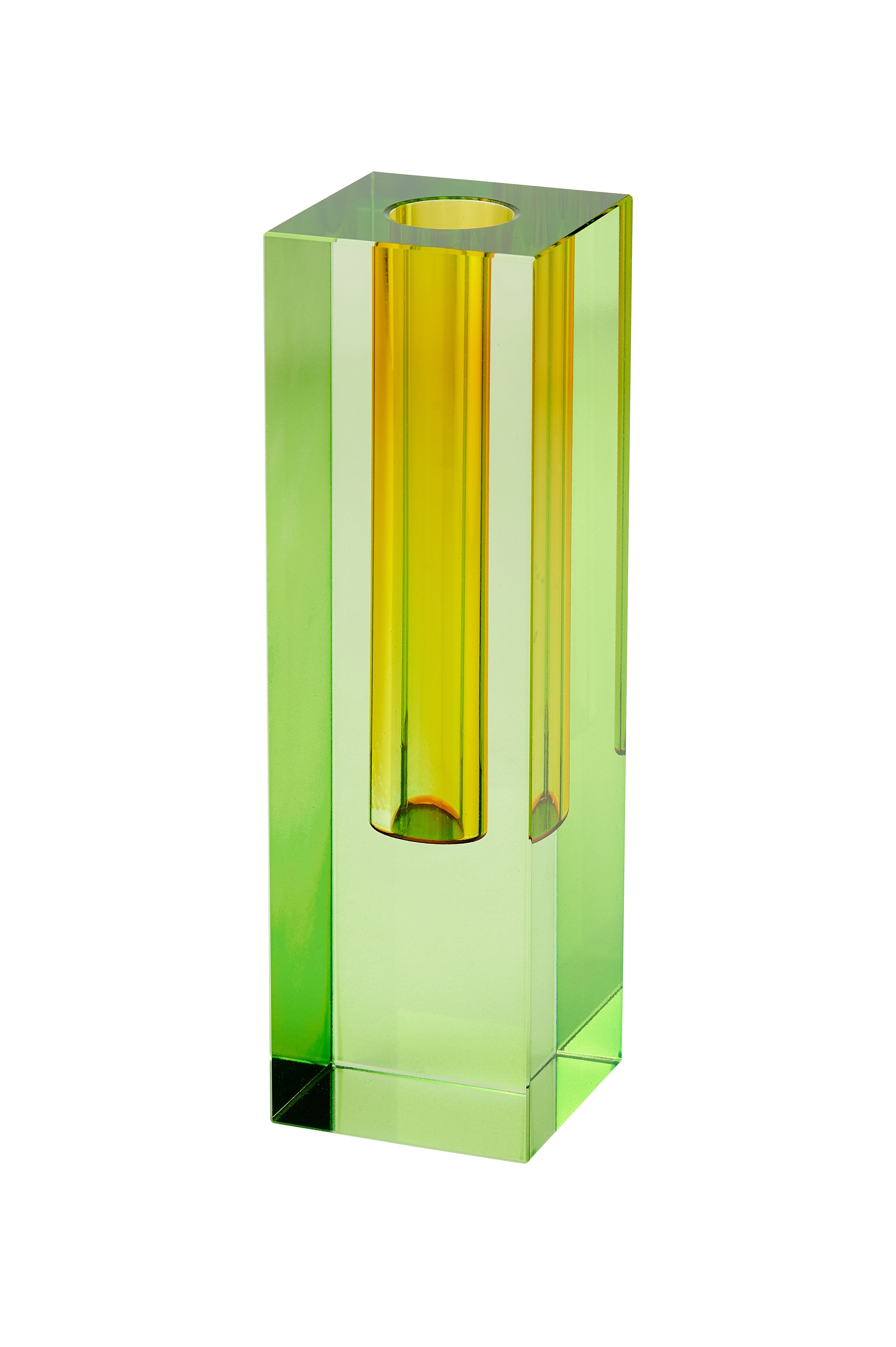Bougeoir ou vase soliflore en cristal vert anis et jaune – Collection SARI