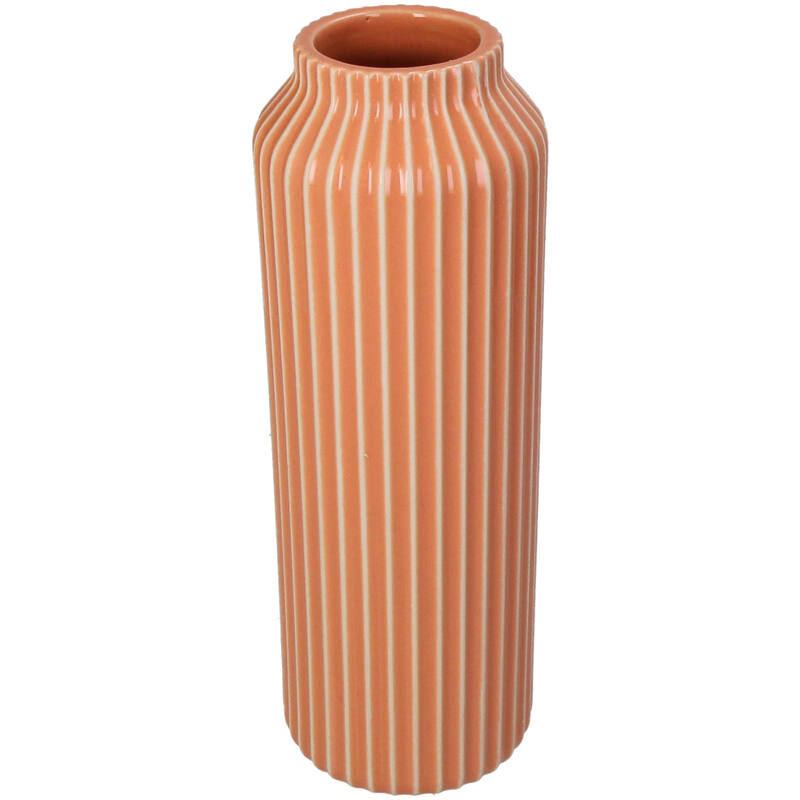 Vase cylindrique, en gres, à rayure, orange de KERSTEN.